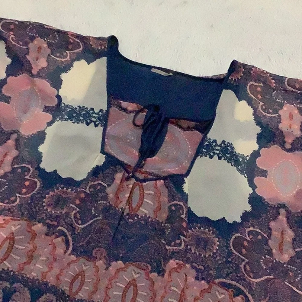 Free people boho paisley sheer summer festival ruffle dress size small - Picture 3 of 10